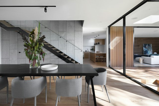 Open living space with furniture and natural light