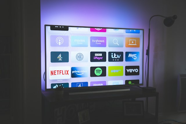 Television and entertainment furniture in a living room