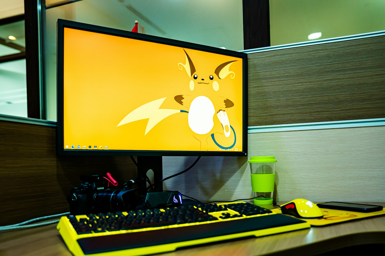 Laptop accessories arranged for desk use