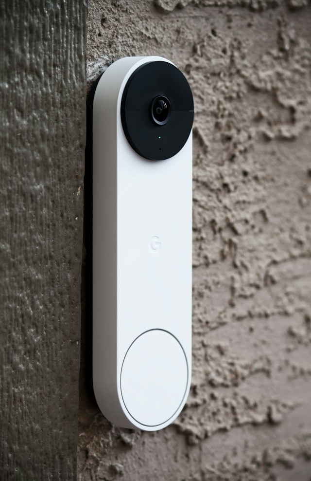 Video doorbell mounted on an exterior wall