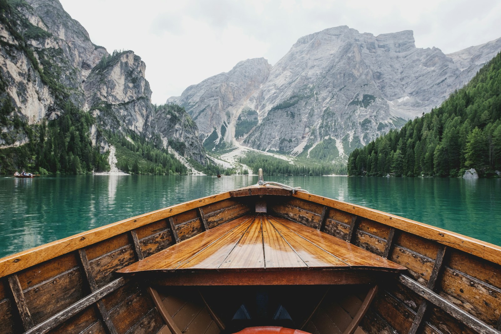 Quiet lakeside destination with mountains in the distance